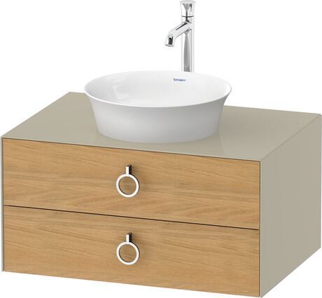 Console vanity unit wall-mounted, WT49900H5H3 Front: Natural Oak solid Matt, Solid wood, Corpus: taupe High Gloss, Lacquer, Console: taupe High Gloss, Lacquer