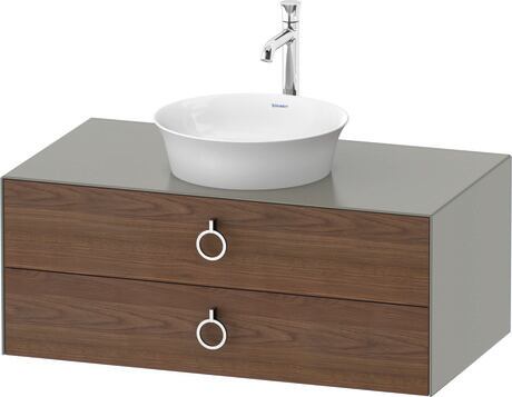 Console vanity unit wall-mounted, WT499107792 Front: American walnut Matt, Solid wood, Corpus: Stone grey Satin Matt, Lacquer, Console: Stone grey Satin Matt, Lacquer