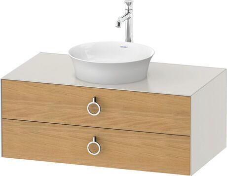 Console vanity unit wall-mounted, WT49910H539 Front: Natural Oak solid Matt, Solid wood, Corpus: Nordic white Satin Matt, Lacquer, Console: Nordic white Satin Matt, Lacquer