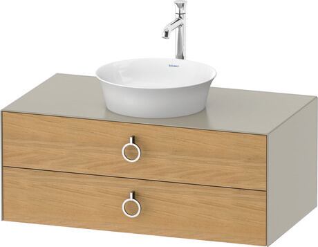 Console vanity unit wall-mounted, WT49910H560 Front: Natural Oak solid Matt, Solid wood, Corpus: taupe Satin Matt, Lacquer, Console: taupe Satin Matt, Lacquer