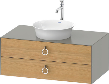 Console vanity unit wall-mounted, WT49910H592 Front: Natural Oak solid Matt, Solid wood, Corpus: Stone grey Satin Matt, Lacquer, Console: Stone grey Satin Matt, Lacquer