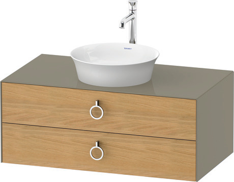 Console vanity unit wall-mounted, WT49910H5H2 Front: Natural Oak solid Matt, Solid wood, Corpus: Stone grey High Gloss, Lacquer, Console: Stone grey High Gloss, Lacquer