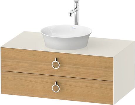 Console vanity unit wall-mounted, WT49910H5H4 Front: Natural Oak solid Matt, Solid wood, Corpus: Nordic white High Gloss, Lacquer, Console: Nordic white High Gloss, Lacquer