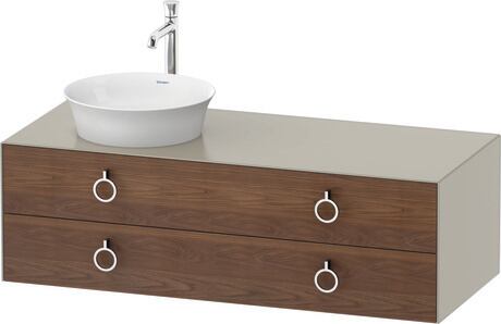 Console vanity unit wall-mounted, WT4992L7760 Front: American walnut Matt, Solid wood, Corpus: taupe Satin Matt, Lacquer, Console: taupe Satin Matt, Lacquer