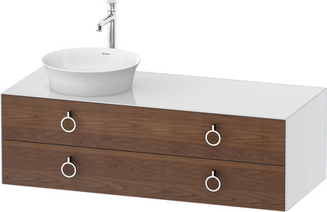 Console vanity unit wall-mounted, WT4992L7785 Front: American walnut Matt, Solid wood, Corpus: White High Gloss, Lacquer, Console: White High Gloss, Lacquer