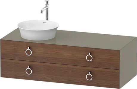 Console vanity unit wall-mounted, WT4992L77H2 Front: American walnut Matt, Solid wood, Corpus: Stone grey High Gloss, Lacquer, Console: Stone grey High Gloss, Lacquer