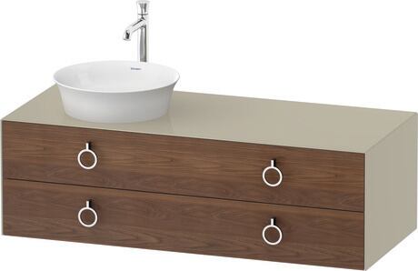 Console vanity unit wall-mounted, WT4992L77H3 Front: American walnut Matt, Solid wood, Corpus: taupe High Gloss, Lacquer, Console: taupe High Gloss, Lacquer