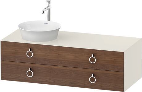 Console vanity unit wall-mounted, WT4992L77H4 Front: American walnut Matt, Solid wood, Corpus: Nordic white High Gloss, Lacquer, Console: Nordic white High Gloss, Lacquer