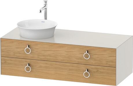 Console vanity unit wall-mounted, WT4992LH539 Front: Natural Oak solid Matt, Solid wood, Corpus: Nordic white Satin Matt, Lacquer, Console: Nordic white Satin Matt, Lacquer