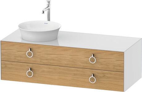 Console vanity unit wall-mounted, WT4992LH585 Front: Natural Oak solid Matt, Solid wood, Corpus: White High Gloss, Lacquer, Console: White High Gloss, Lacquer