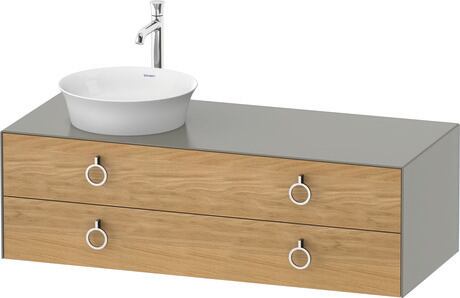 Console vanity unit wall-mounted, WT4992LH592 Front: Natural Oak solid Matt, Solid wood, Corpus: Stone grey Satin Matt, Lacquer, Console: Stone grey Satin Matt, Lacquer