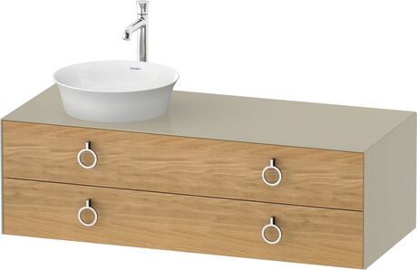 Console vanity unit wall-mounted, WT4992LH5H3 Front: Natural Oak solid Matt, Solid wood, Corpus: taupe High Gloss, Lacquer, Console: taupe High Gloss, Lacquer