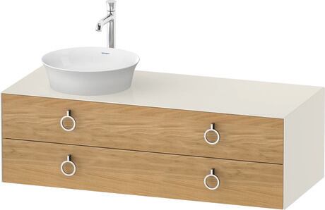 Console vanity unit wall-mounted, WT4992LH5H4 Front: Natural Oak solid Matt, Solid wood, Corpus: Nordic white High Gloss, Lacquer, Console: Nordic white High Gloss, Lacquer