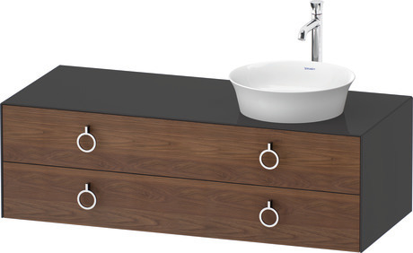 Console vanity unit wall-mounted, WT4992R77H1 Front: American walnut Matt, Solid wood, Corpus: Graphite High Gloss, Lacquer, Console: Graphite High Gloss, Lacquer