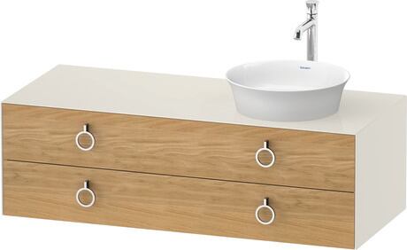 Console vanity unit wall-mounted, WT4992RH5H4 Front: Natural Oak solid Matt, Solid wood, Corpus: Nordic white High Gloss, Lacquer, Console: Nordic white High Gloss, Lacquer