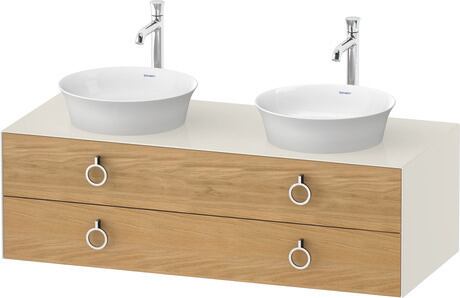 Console vanity unit wall-mounted, WT4993BH5H4 Front: Natural Oak solid Matt, Solid wood, Corpus: Nordic white High Gloss, Lacquer, Console: Nordic white High Gloss, Lacquer