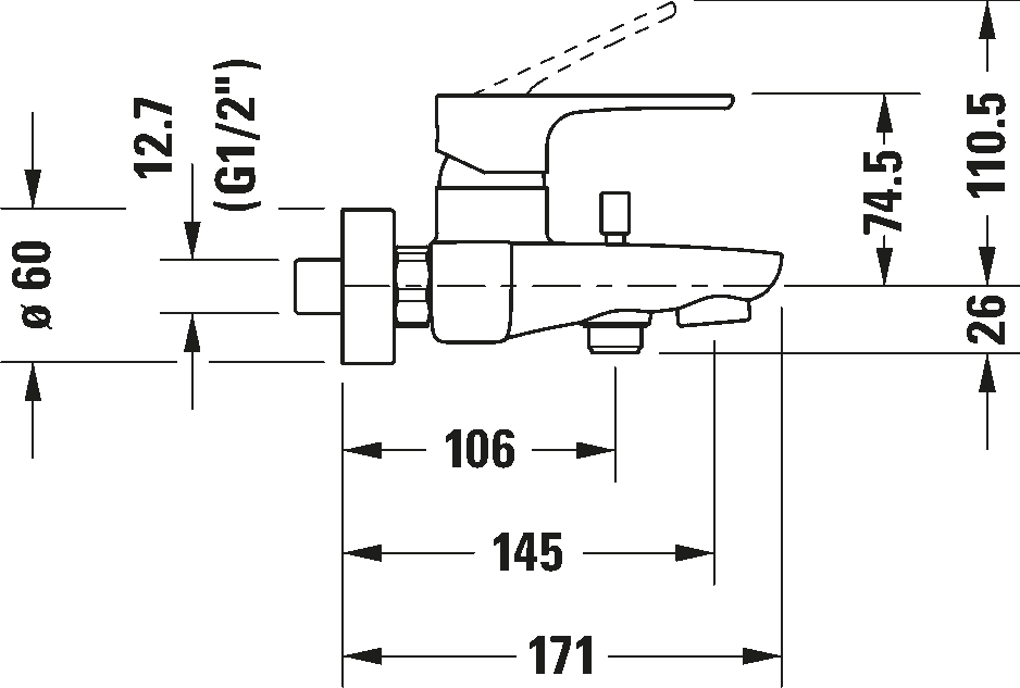 Single lever bathtub mixer for exposed installation, B15230000