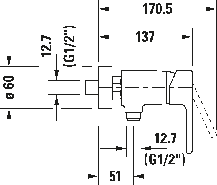 Single lever shower mixer for exposed installation, B24230000