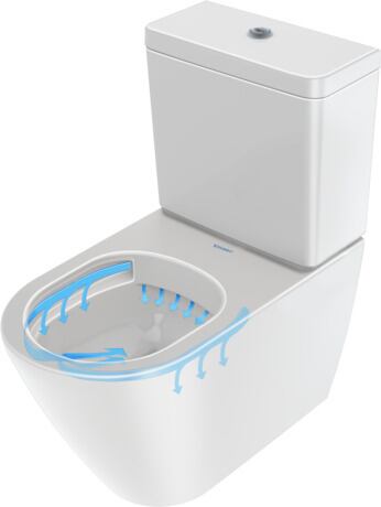 Toilet close-coupled, 2002090000 White High Gloss, Outlet drain: horizontal, washdown model, Length adjustable, Outlet dimensions for Vario connecting bend vertical: 155 - 225 mm, Outlet dimensions for Vario outlet set vertical/horizontal: 70 - 170 mm