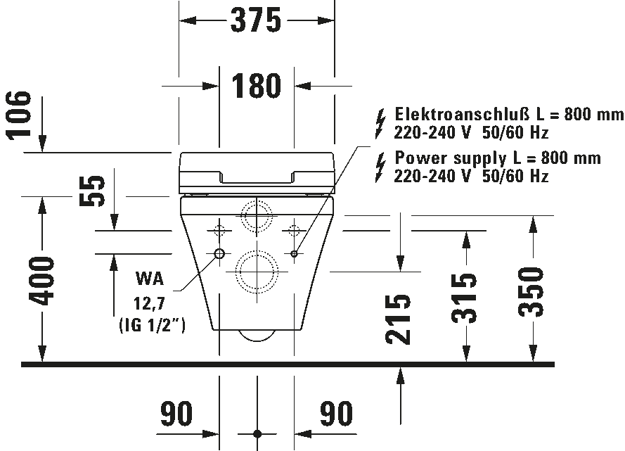 Toilet wall-mounted for shower toilet seat, 254259