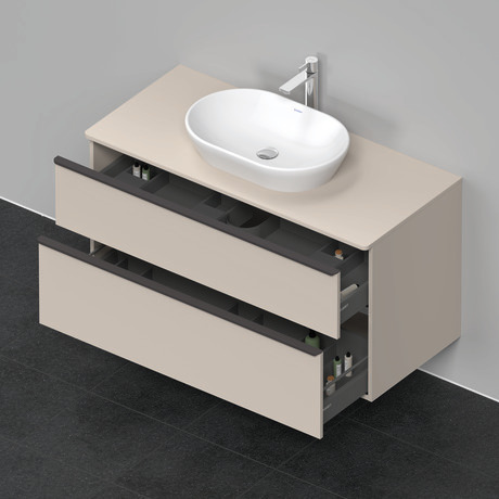 Szafka podumywalkowa do konsoli, DE496909191 Taupe szkło matowe Dekor, Uchwyt Czarny diament