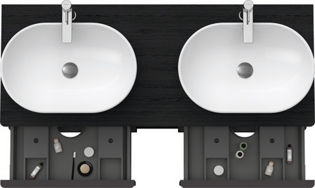 Szafka podumywalkowa do konsoli, DE4970B1616 Dąb czarny szkło matowe Dekor, Uchwyt Czarny diament