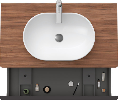 Szafka podumywalkowa do konsoli, DE494807979 Orzech szkło matowe Dekor, Uchwyt Czarny diament