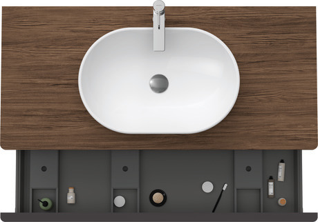 Szafka podumywalkowa do konsoli, DE494902121 Orzech ciemny szkło matowe Dekor, Uchwyt Czarny diament