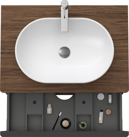 Szafka podumywalkowa do konsoli, DE496702121 Orzech ciemny szkło matowe Dekor, Uchwyt Czarny diament