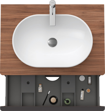 Szafka podumywalkowa do konsoli, DE496707979 Orzech szkło matowe Dekor, Uchwyt Czarny diament