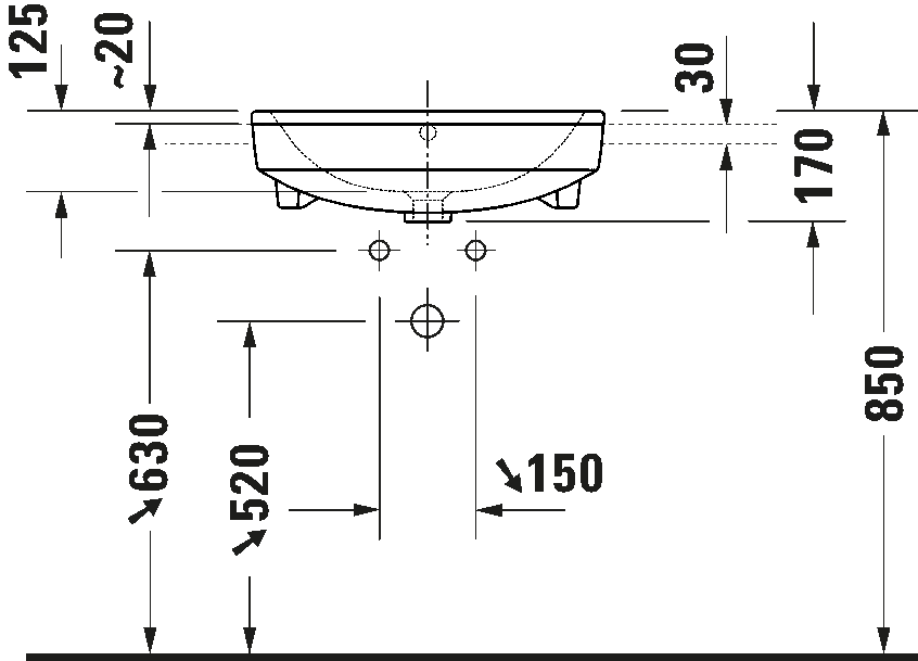 Semi-recessed washbasin, 037655