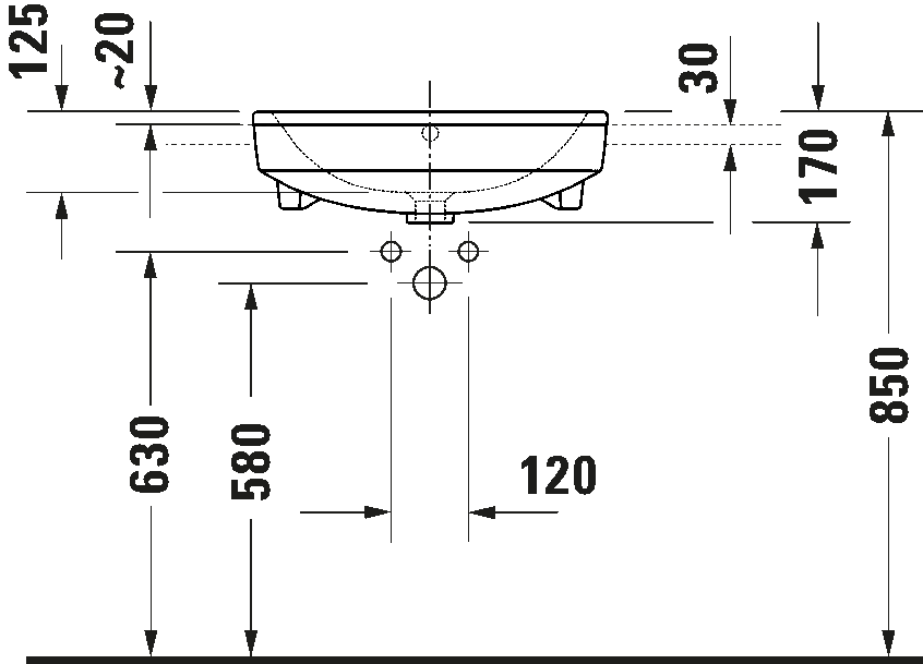 Semi-recessed washbasin, 037655