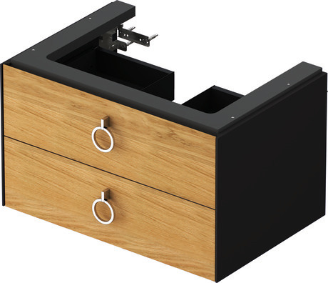 Vanity unit wall-mounted, WT43510H558 Front: Natural Oak solid Matt, Solid wood, Corpus: Graphite Satin Matt, Lacquer