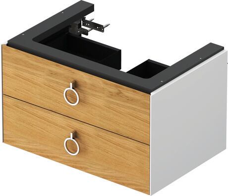 Vanity unit wall-mounted, WT43510H585 Front: Natural Oak solid Matt, Solid wood, Corpus: White High Gloss, Lacquer