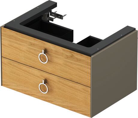 Vanity unit wall-mounted, WT43510H592 Front: Natural Oak solid Matt, Solid wood, Corpus: Stone grey Satin Matt, Lacquer