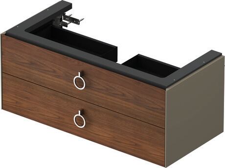 Vanity unit wall-mounted, WT435207792 Front: American walnut Matt, Solid wood, Corpus: Stone grey Satin Matt, Lacquer