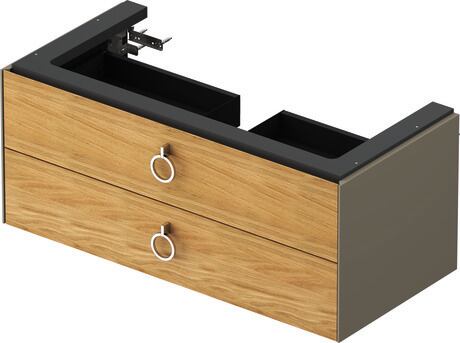 Vanity unit wall-mounted, WT43520H592 Front: Natural Oak solid Matt, Solid wood, Corpus: Stone grey Satin Matt, Lacquer