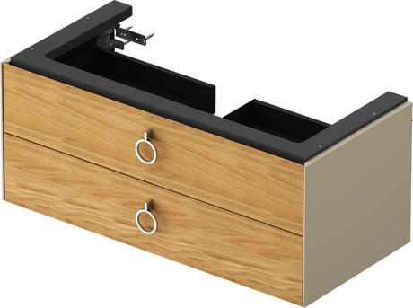 Vanity unit wall-mounted, WT43520H5H3 Front: Natural Oak solid Matt, Solid wood, Corpus: taupe High Gloss, Lacquer