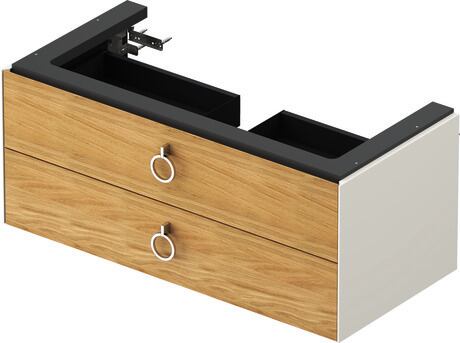 Vanity unit wall-mounted, WT43520H5H4 Front: Natural Oak solid Matt, Solid wood, Corpus: Nordic white High Gloss, Lacquer