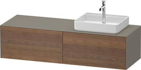 Console vanity unit wall-mounted, WT4864R77927010 Front: American walnut Matt, Solid wood, Corpus: Stone grey Satin Matt, Lacquer, Console: Stone grey Satin Matt, Lacquer, Interior lighting: Integrated