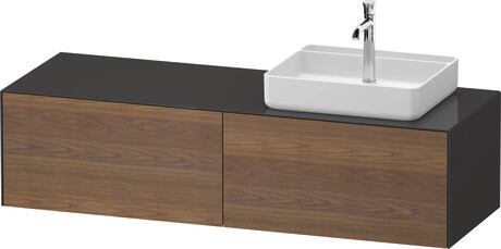 Console vanity unit wall-mounted, WT4864R77H17010 Front: American walnut Matt, Solid wood, Corpus: Graphite High Gloss, Lacquer, Console: Graphite High Gloss, Lacquer, Interior lighting: Integrated