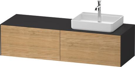 Console vanity unit wall-mounted, WT4864RH5587010 Front: Natural oak Matt, Solid wood, Corpus: Graphite Satin Matt, Lacquer, Console: Graphite Satin Matt, Lacquer, Interior lighting: Integrated