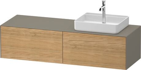 Console vanity unit wall-mounted, WT4864RH5927010 Front: Natural oak Matt, Solid wood, Corpus: Stone grey Satin Matt, Lacquer, Console: Stone grey Satin Matt, Lacquer, Interior lighting: Integrated