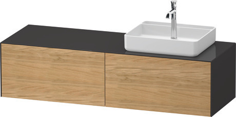 Console vanity unit wall-mounted, WT4864RH5H17010 Front: Natural oak Matt, Solid wood, Corpus: Graphite High Gloss, Lacquer, Console: Graphite High Gloss, Lacquer, Interior lighting: Integrated