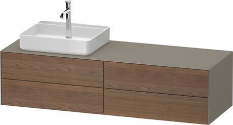 Console vanity unit wall-mounted, WT4867L77927010 Front: American walnut Matt, Solid wood, Corpus: Stone grey Satin Matt, Lacquer, Console: Stone grey Satin Matt, Lacquer, Interior lighting: Integrated