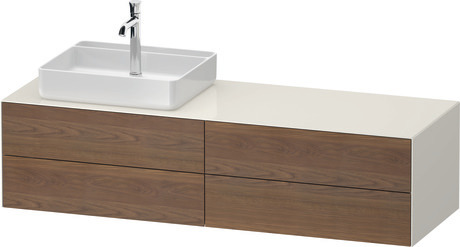 Console vanity unit wall-mounted, WT4867L77H47010 Front: American walnut Matt, Solid wood, Corpus: Nordic white High Gloss, Lacquer, Console: Nordic white High Gloss, Lacquer, Interior lighting: Integrated