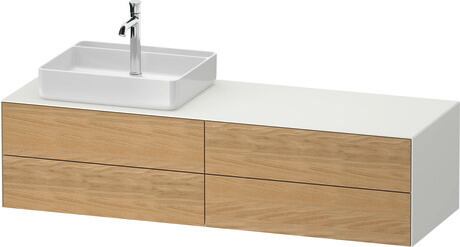 Console vanity unit wall-mounted, WT4867LH5367010 Front: Natural Oak solid Matt, Solid wood, Corpus: White Satin Matt, Lacquer, Console: White Satin Matt, Lacquer, Interior lighting: Integrated