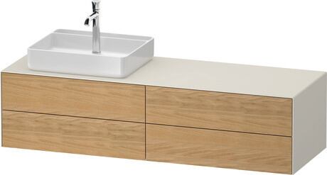 Console vanity unit wall-mounted, WT4867LH5397010 Front: Natural Oak solid Matt, Solid wood, Corpus: Nordic white Satin Matt, Lacquer, Console: Nordic white Satin Matt, Lacquer, Interior lighting: Integrated