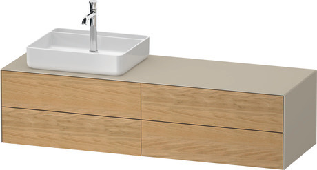 Console vanity unit wall-mounted, WT4867LH5607010 Front: Natural Oak solid Matt, Solid wood, Corpus: taupe Satin Matt, Lacquer, Console: taupe Satin Matt, Lacquer, Interior lighting: Integrated