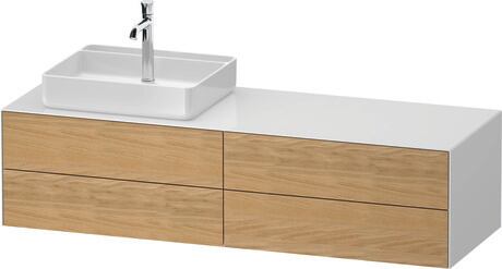 Console vanity unit wall-mounted, WT4867LH5857010 Front: Natural Oak solid Matt, Solid wood, Corpus: White High Gloss, Lacquer, Console: White High Gloss, Lacquer, Interior lighting: Integrated